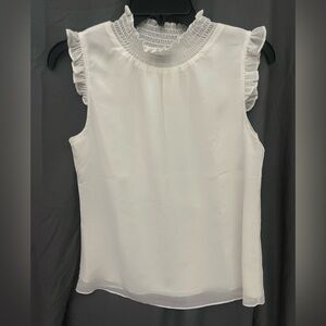 J.Crew White Ruffled Sleeveless Top